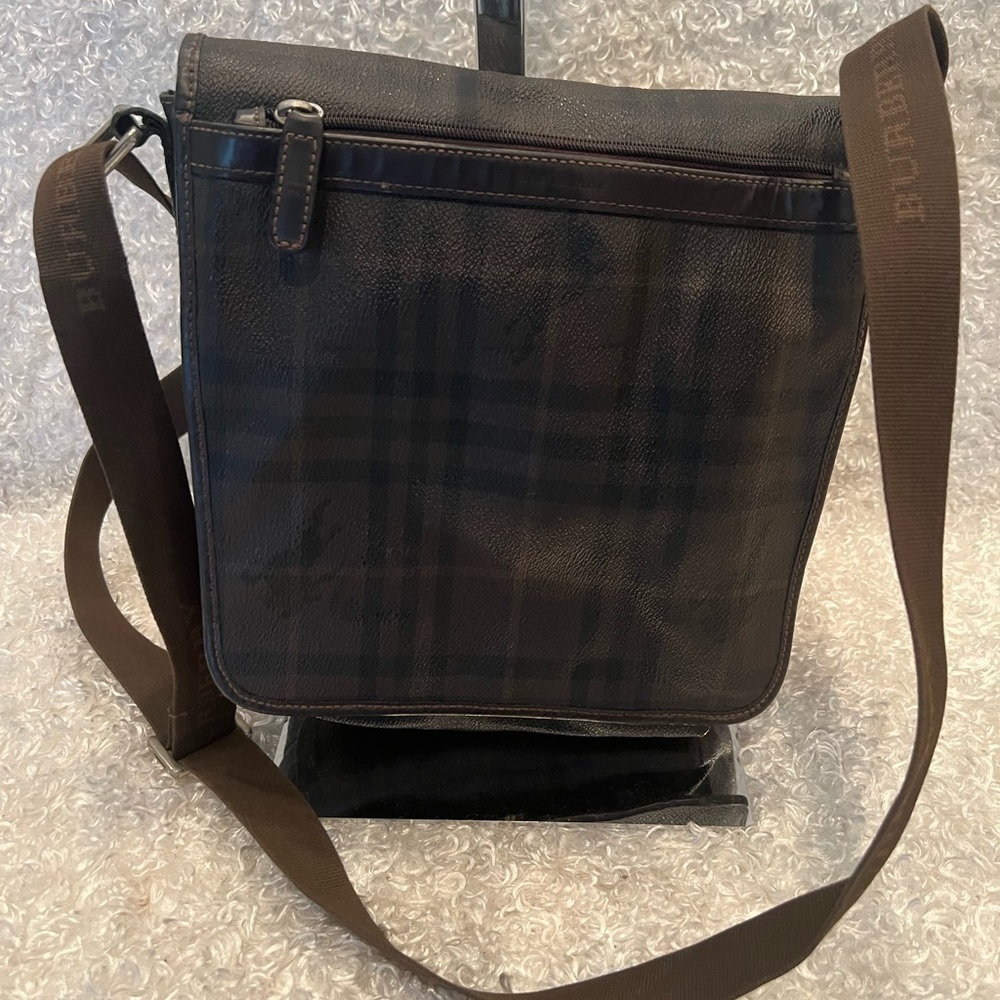 Burberry Front Zip Flap Messenger Bag Smoked Check Canvas